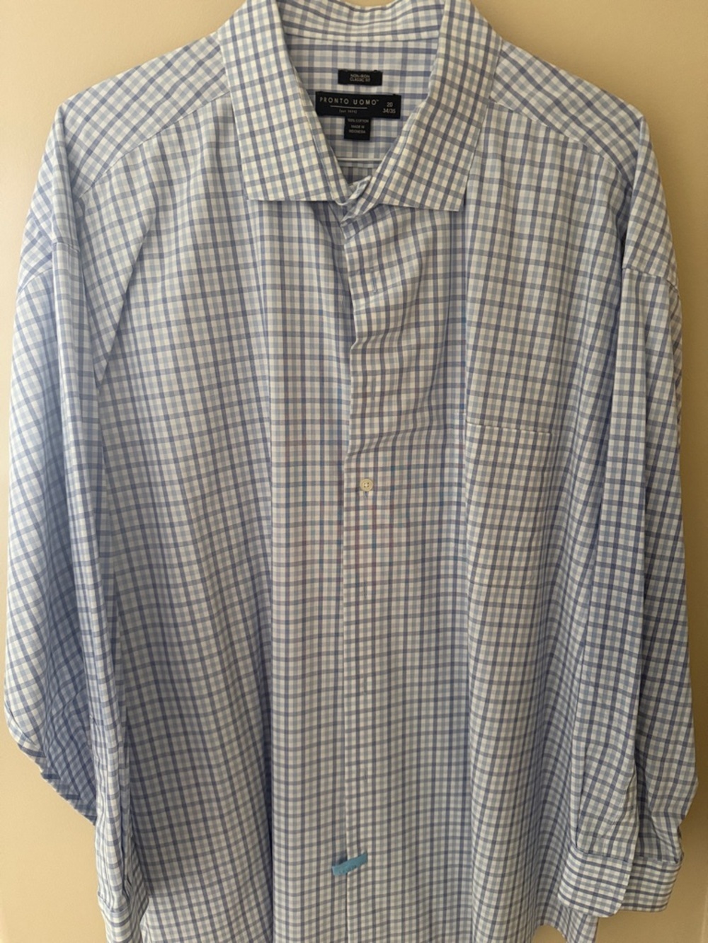 Pronto Uomo Blue and White Checked Dress Shirt 4X